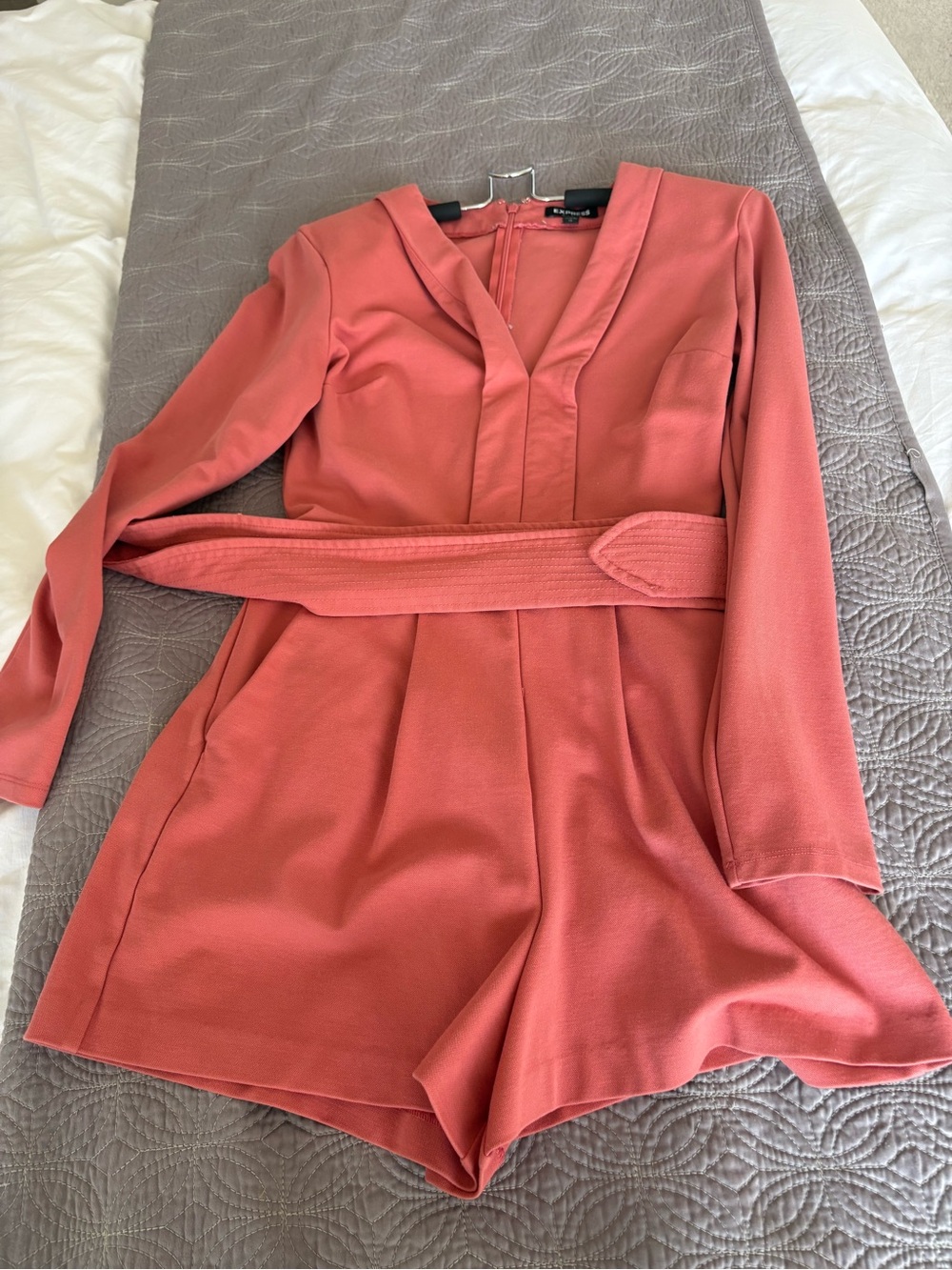 Express Coral Pink Long Sleeve Romper Shorts
